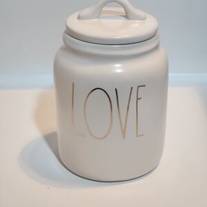 Rae Dunn “LOVE” Small canister White/gold Brand New 7"